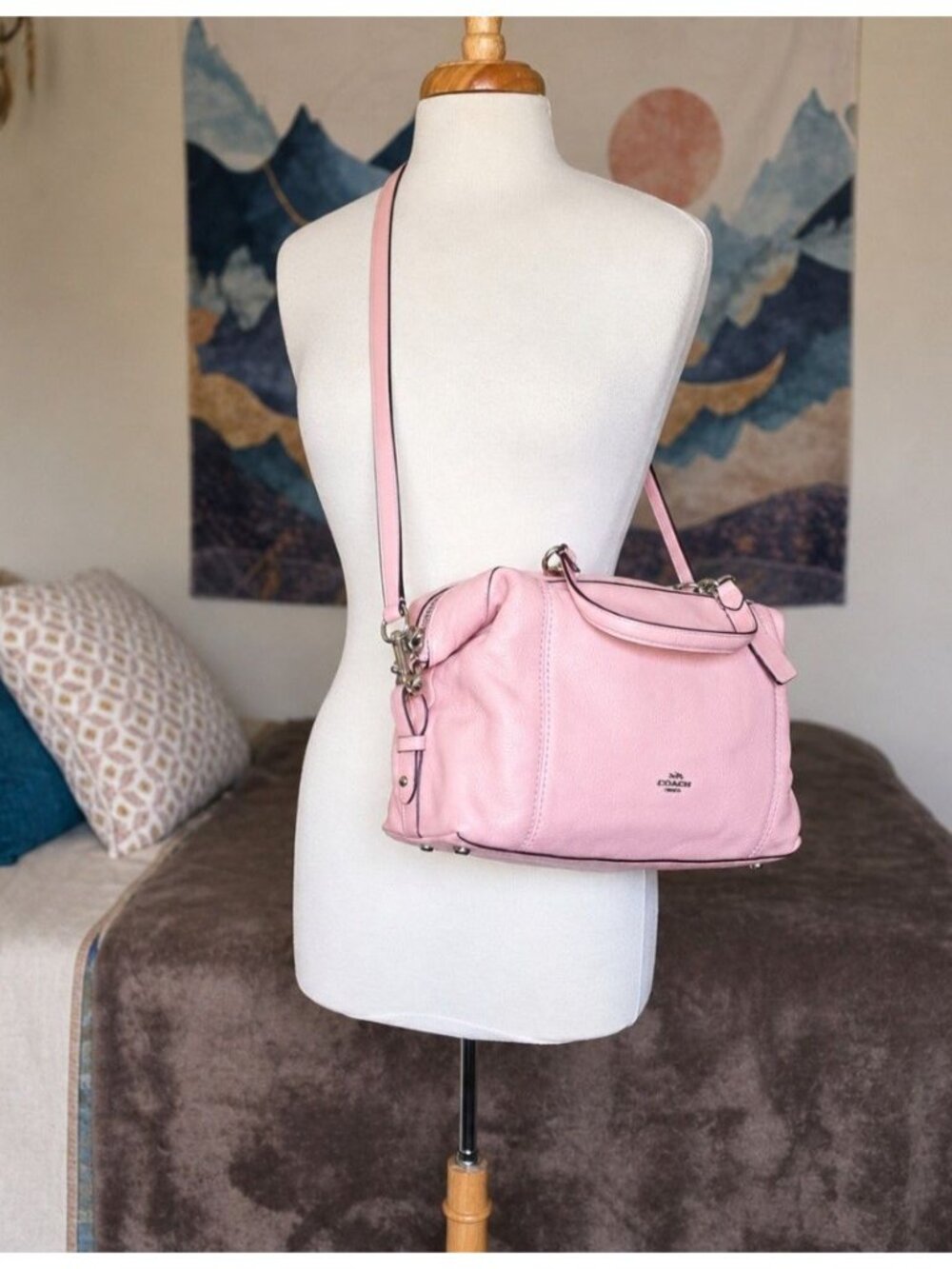 Coach Lenox Satchel Blush Pink Pebble Leather Crossbody Bag F59325 NWT - Picture 3 of 16